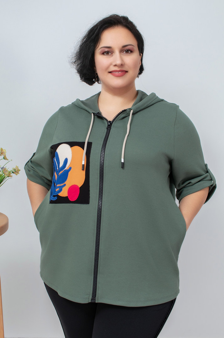 Мастерка трикотажна з кольоровими нашивками батал