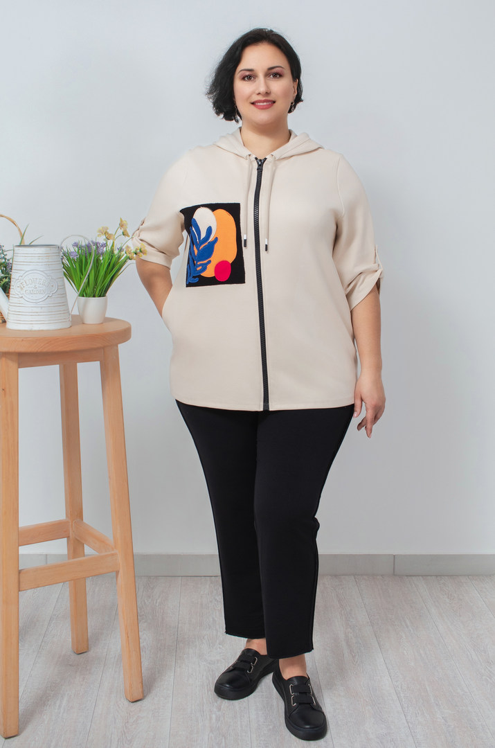 Мастерка трикотажна з кольоровими нашивками батал