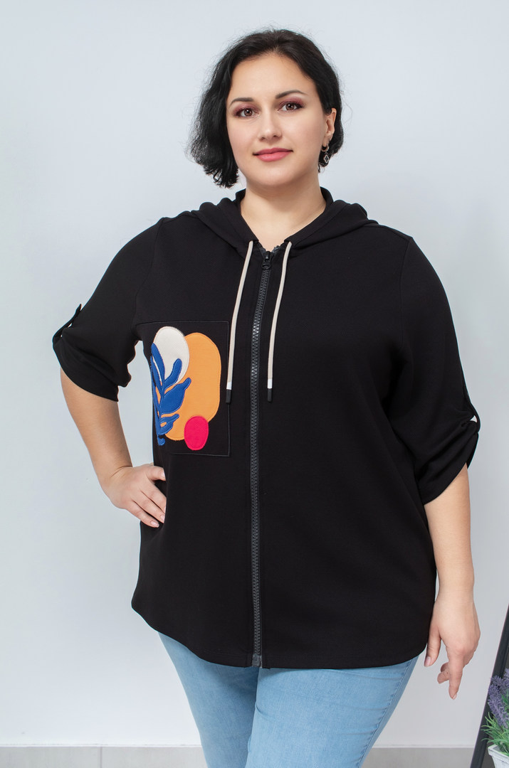 Мастерка трикотажна з кольоровими нашивками батал