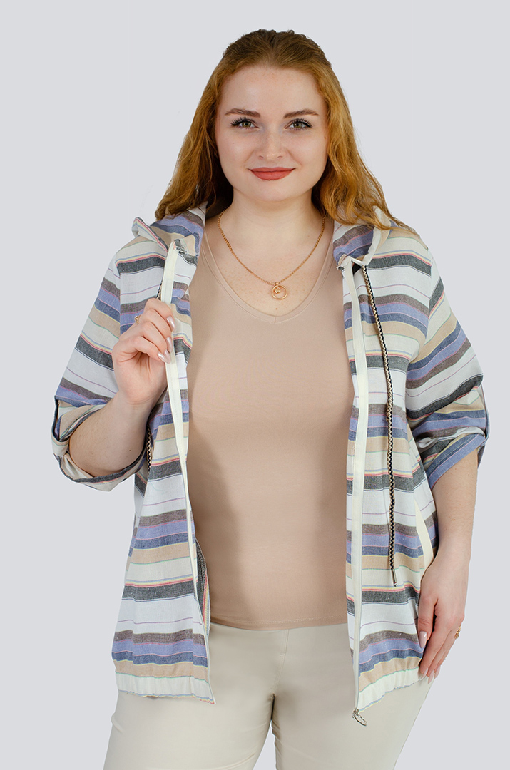 Мастерка лляна в смужку великих розмірів