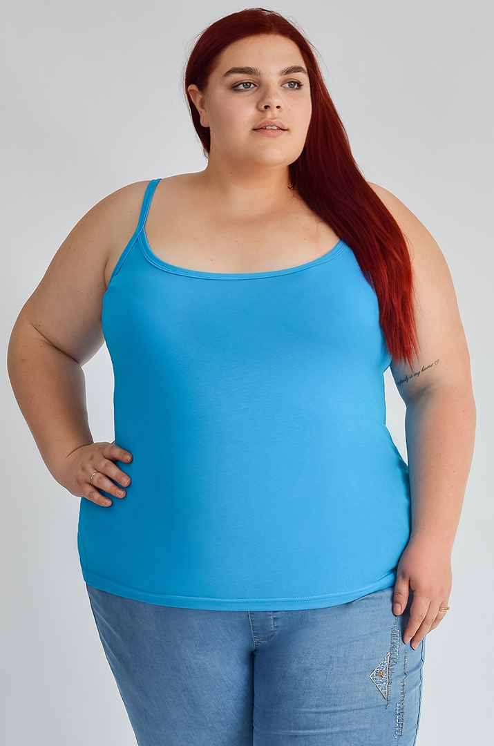 Майка коротка на тонких бретелях великих розмірів