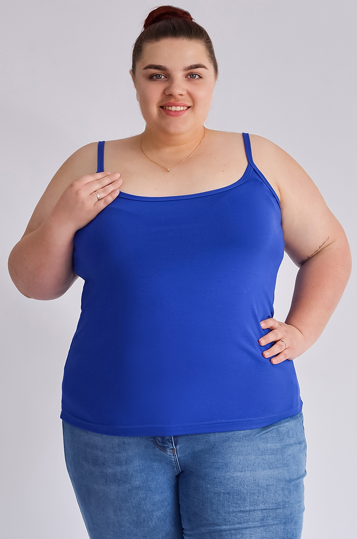 Майка коротка на тонких бретелях великих розмірів