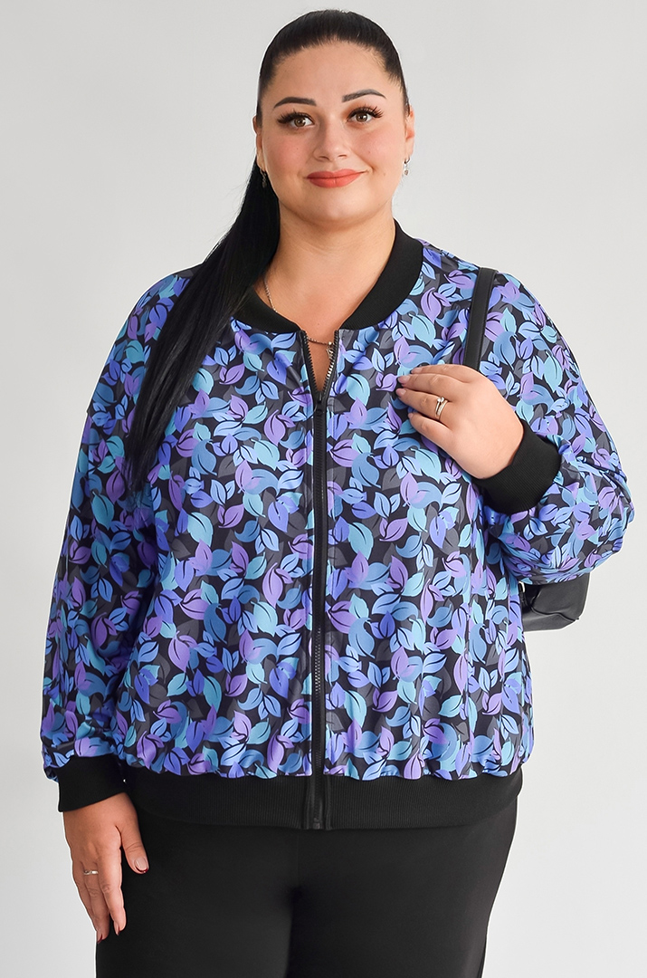 Мастерка на блискавці з художнім принтом осіннього листя великих розмірів