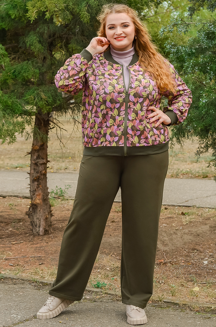 Мастерка на блискавці з художнім принтом осіннього листя великих розмірів