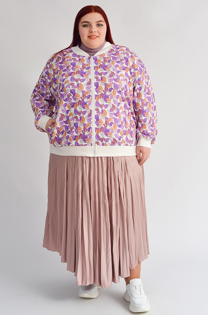 Мастерка на блискавці з художнім принтом листочків великих розмірів