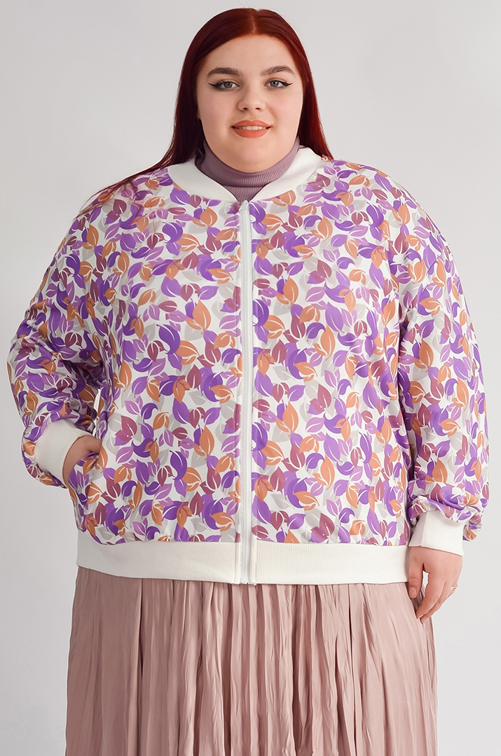 Мастерка на блискавці з художнім принтом листочків великих розмірів