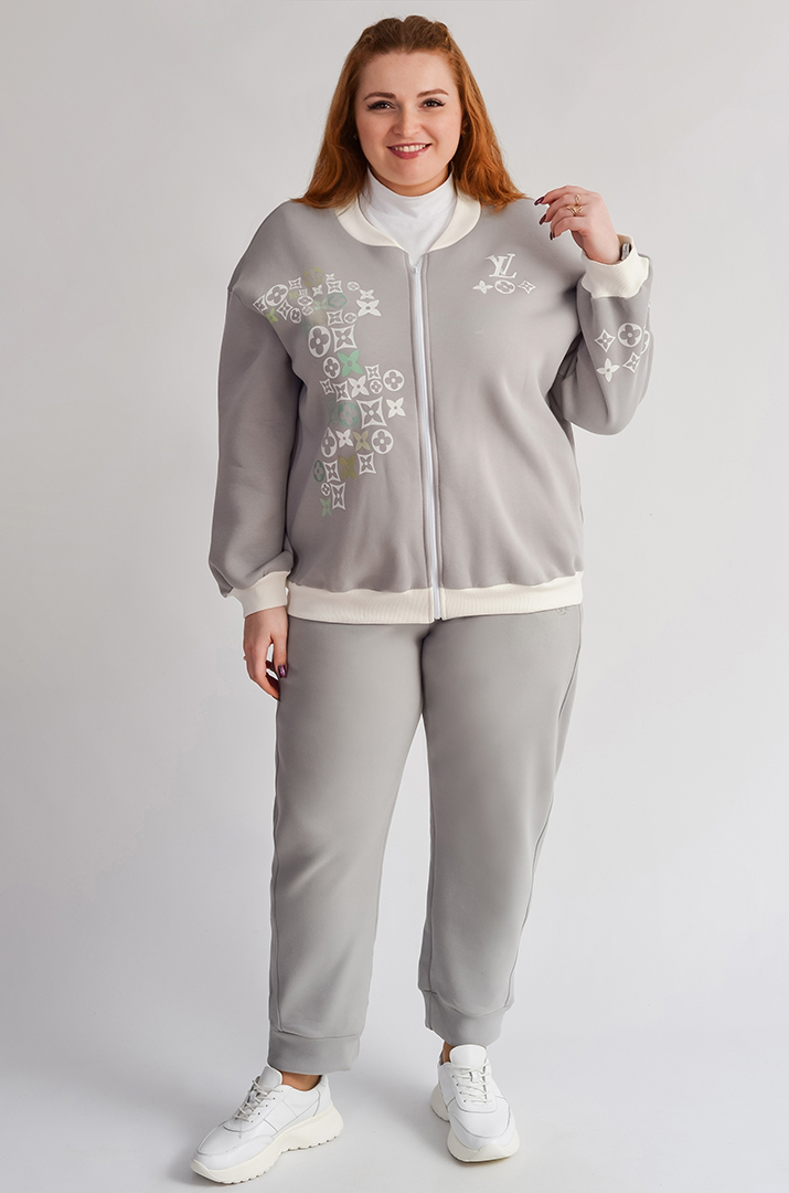 Тепла мастерка з флісової тринитки зі стильним принтом великих розмірів