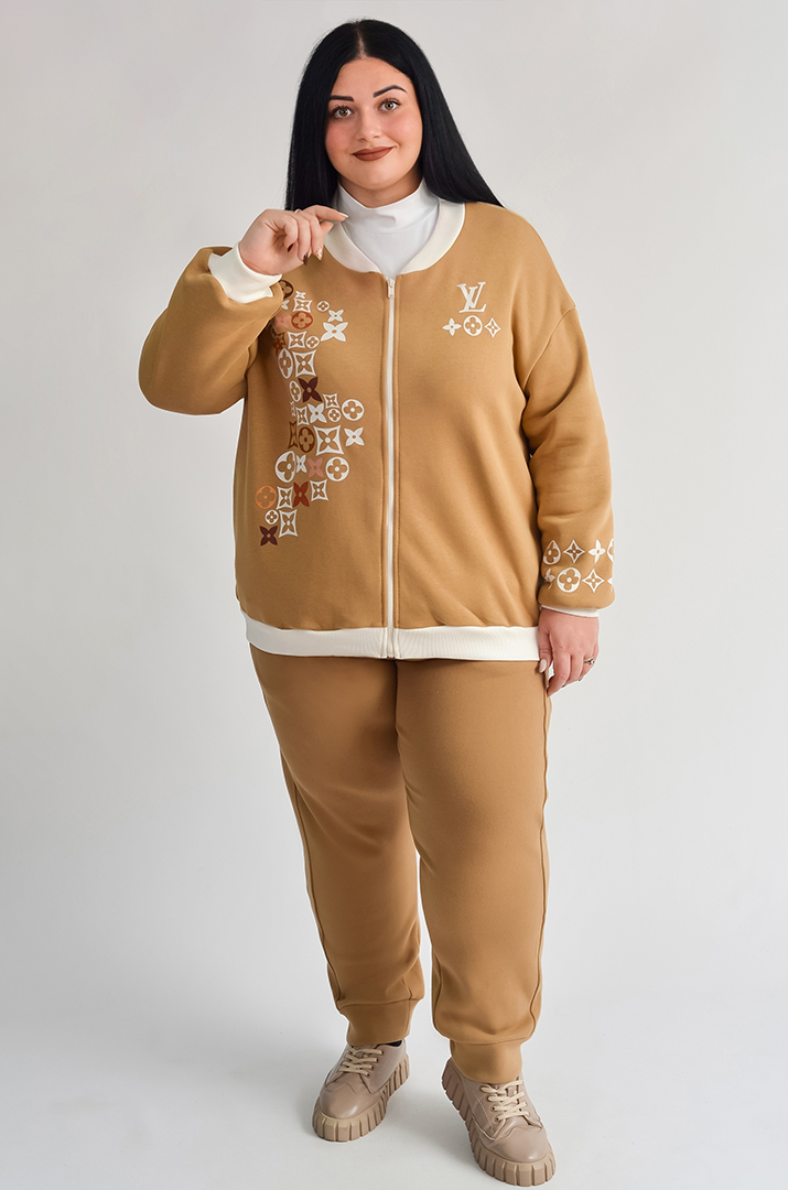 Тепла мастерка з флісової тринитки зі стильним принтом великих розмірів