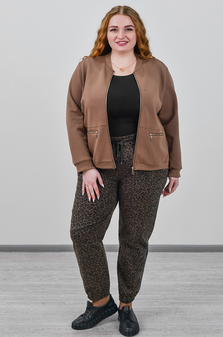 Стильна трикотажна мастерка з кишенями на блискавці великих розмірів