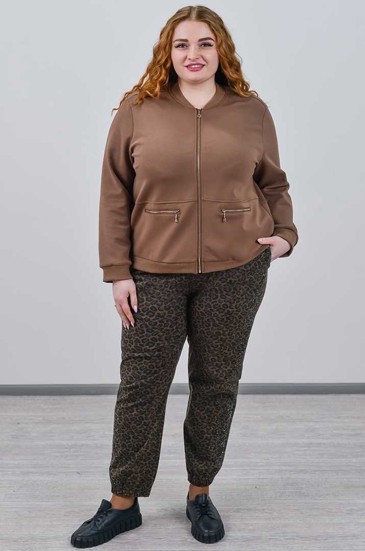 Стильна трикотажна мастерка з кишенями на блискавці великих розмірів