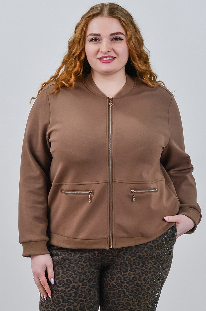 Стильна трикотажна мастерка з кишенями на блискавці великих розмірів