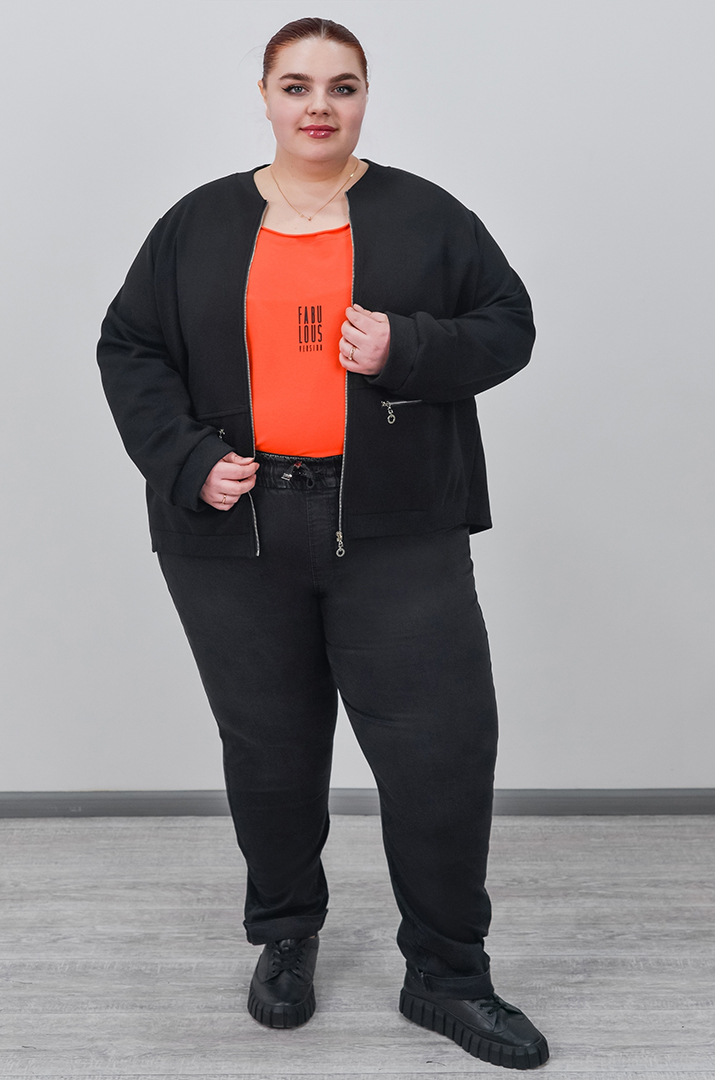 Стильна трикотажна мастерка з кишенями на блискавці великих розмірів