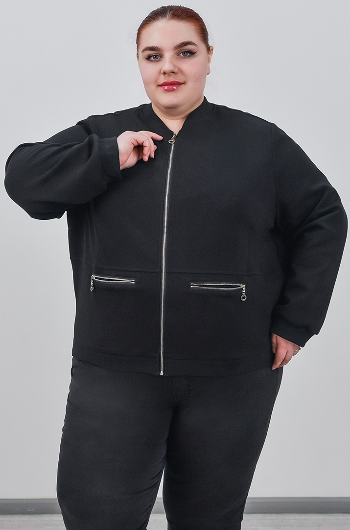 Стильна трикотажна мастерка з кишенями на блискавці великих розмірів