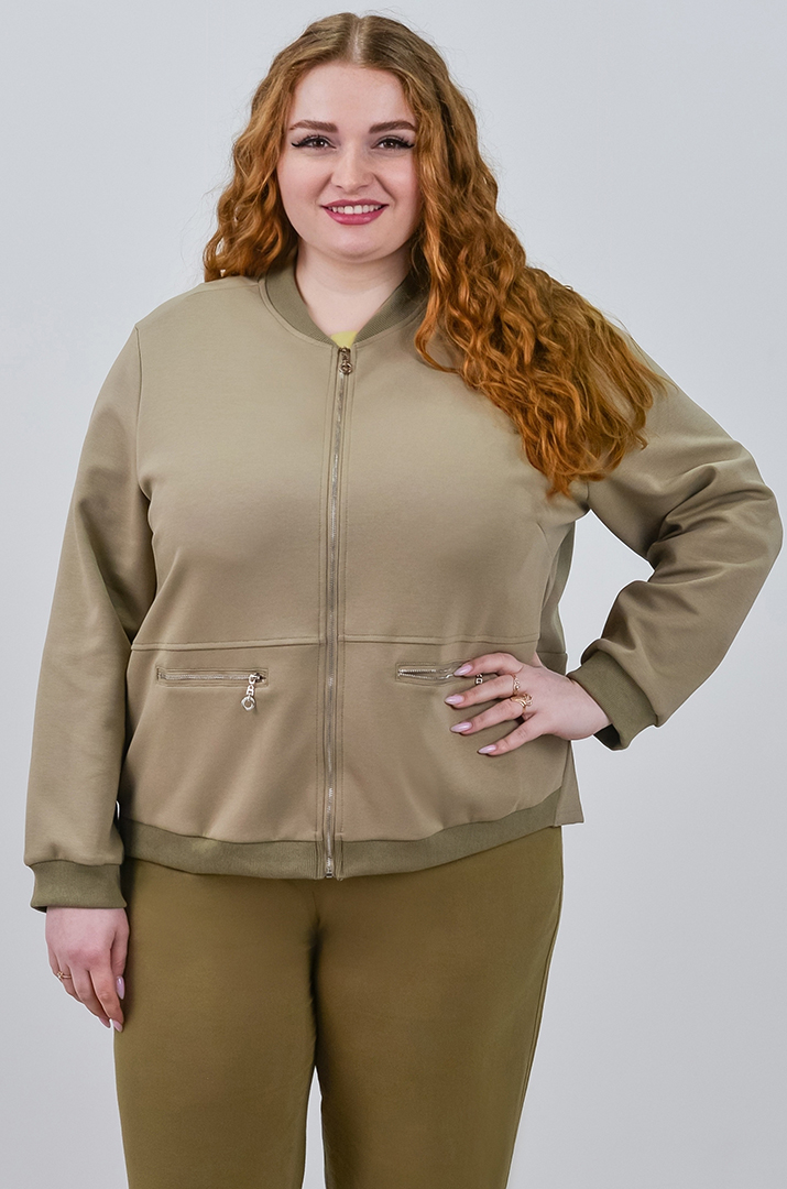 Стильна трикотажна мастерка з кишенями на блискавці великих розмірів