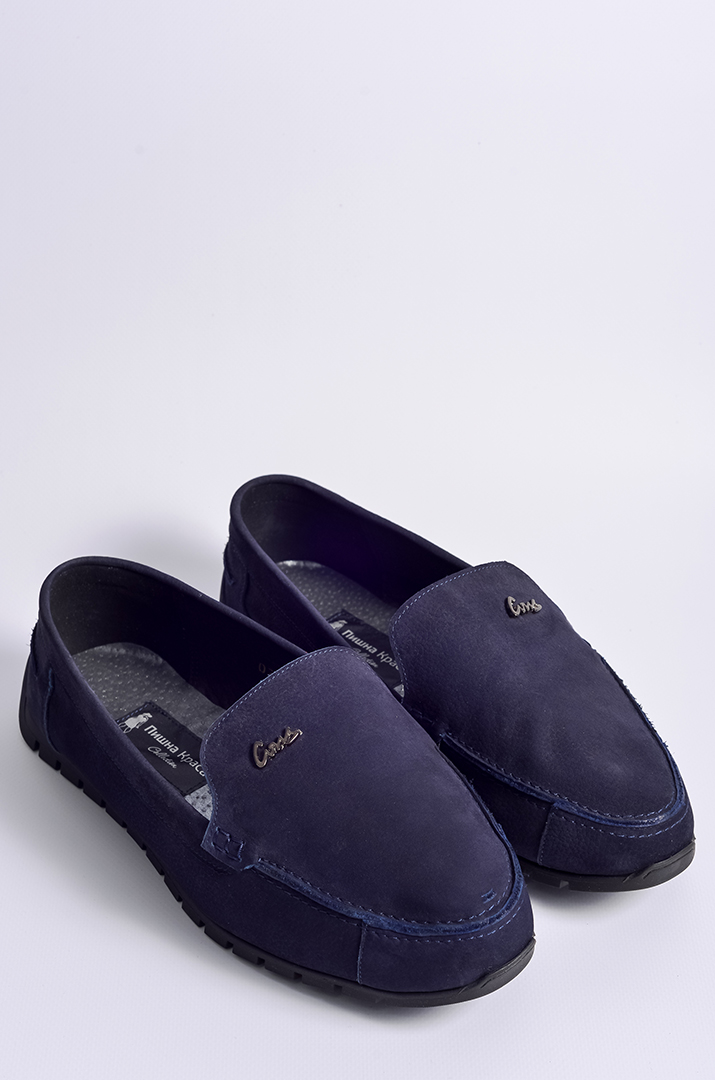 Мокасини темно-синього кольору на дуже широкі ніжки великих розмірів