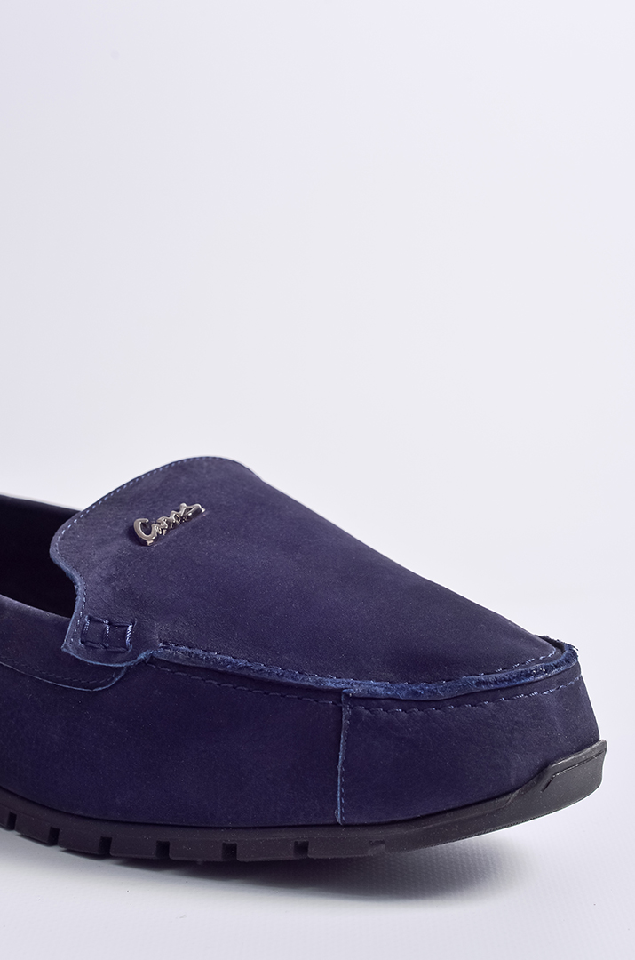 Мокасини темно-синього кольору на дуже широкі ніжки великих розмірів