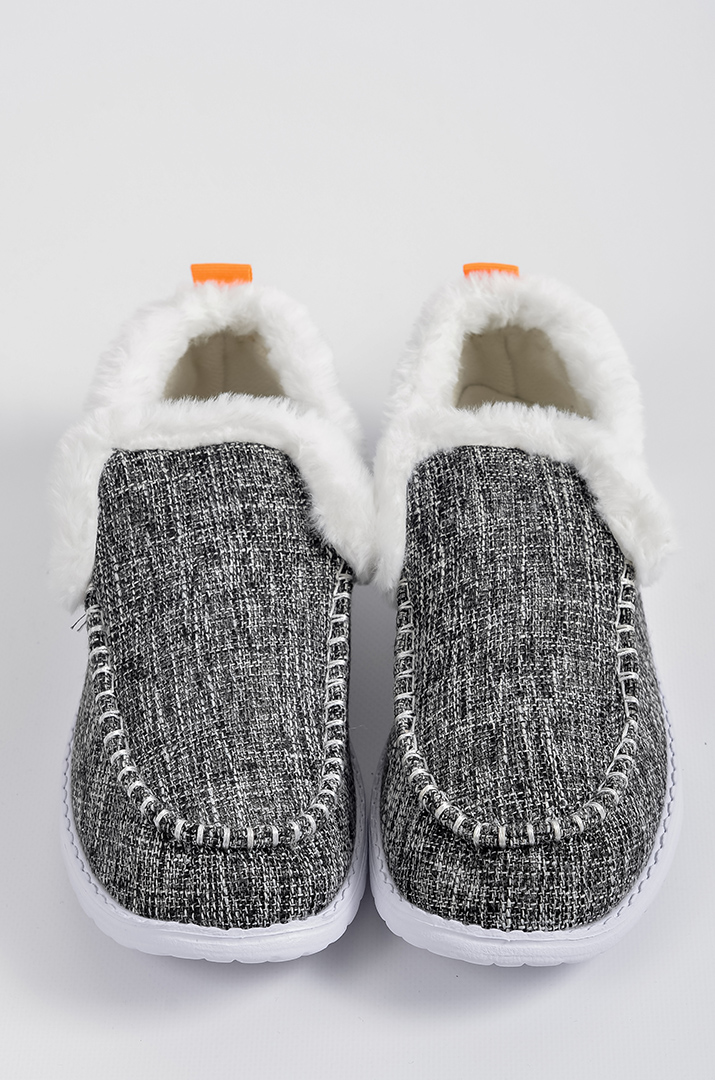Сірі текстильні мокасини з екохутром великих розмірів