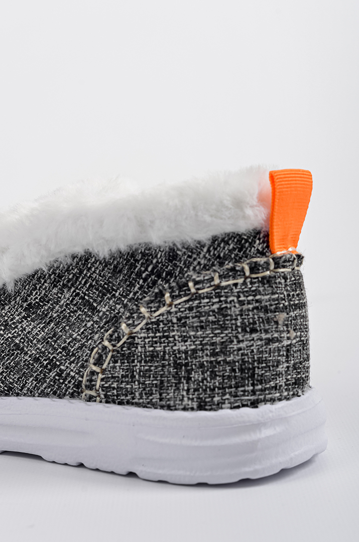 Сірі текстильні мокасини з екохутром великих розмірів