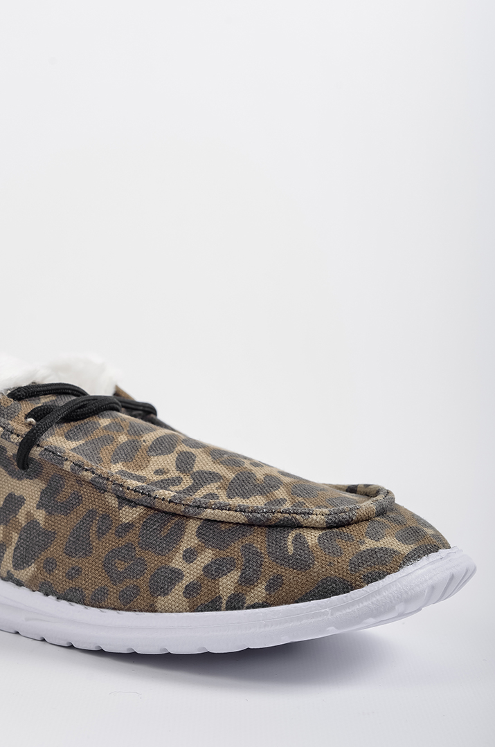 Мокасини з леопардовим принтом та екохутром великих розмірів