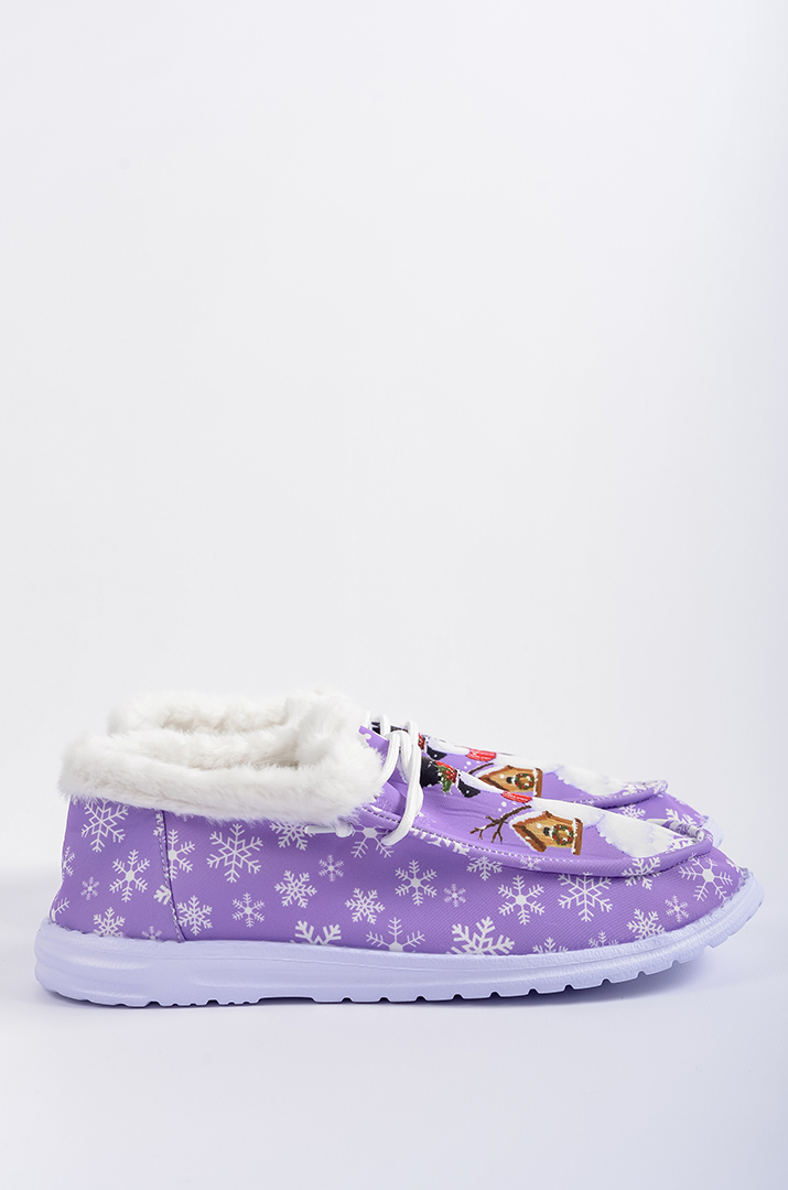 Текстильные мокасины с зимним принтом и экомехом больших размеров