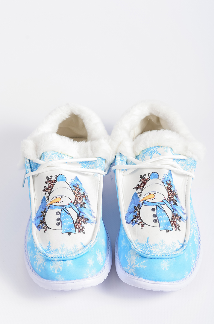 Мокасини текстильні з принтом сніговика і екохутром великих розмірів