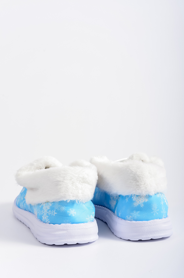 Мокасини текстильні з принтом сніговика і екохутром великих розмірів