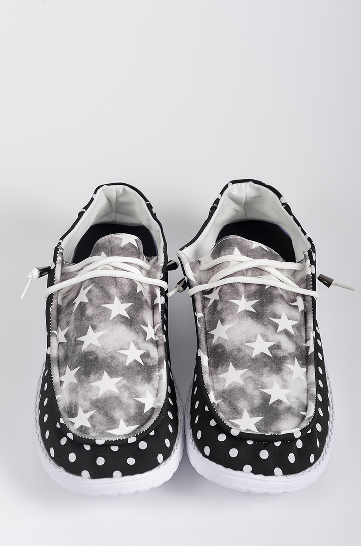 Мокасини з комбінованим візерунком в горох та зірки великих розмірів