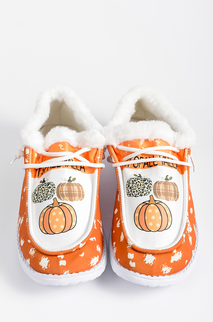 Мокасины текстильные с осенним принтом и экомехом больших размеров