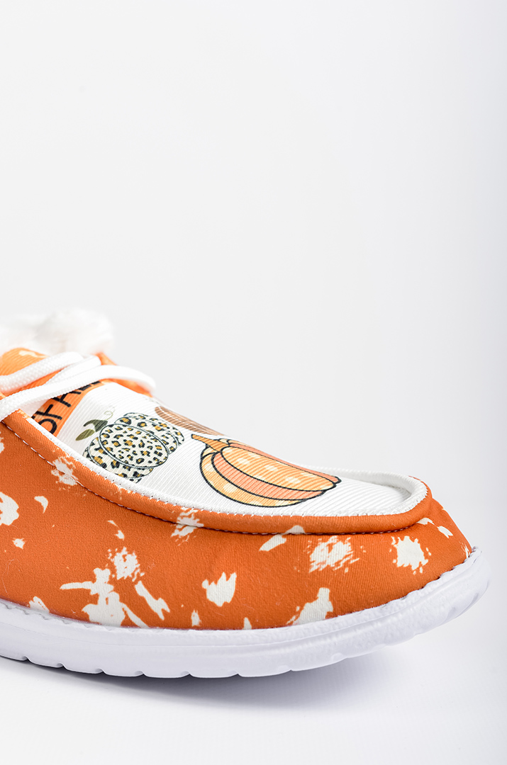 Мокасины текстильные с осенним принтом и экомехом больших размеров