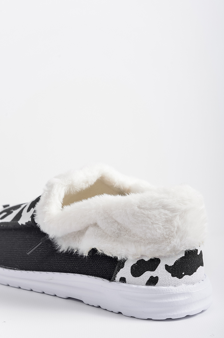 Мокасини текстильні з анімалістичним принтом і екохутром великих розмірів