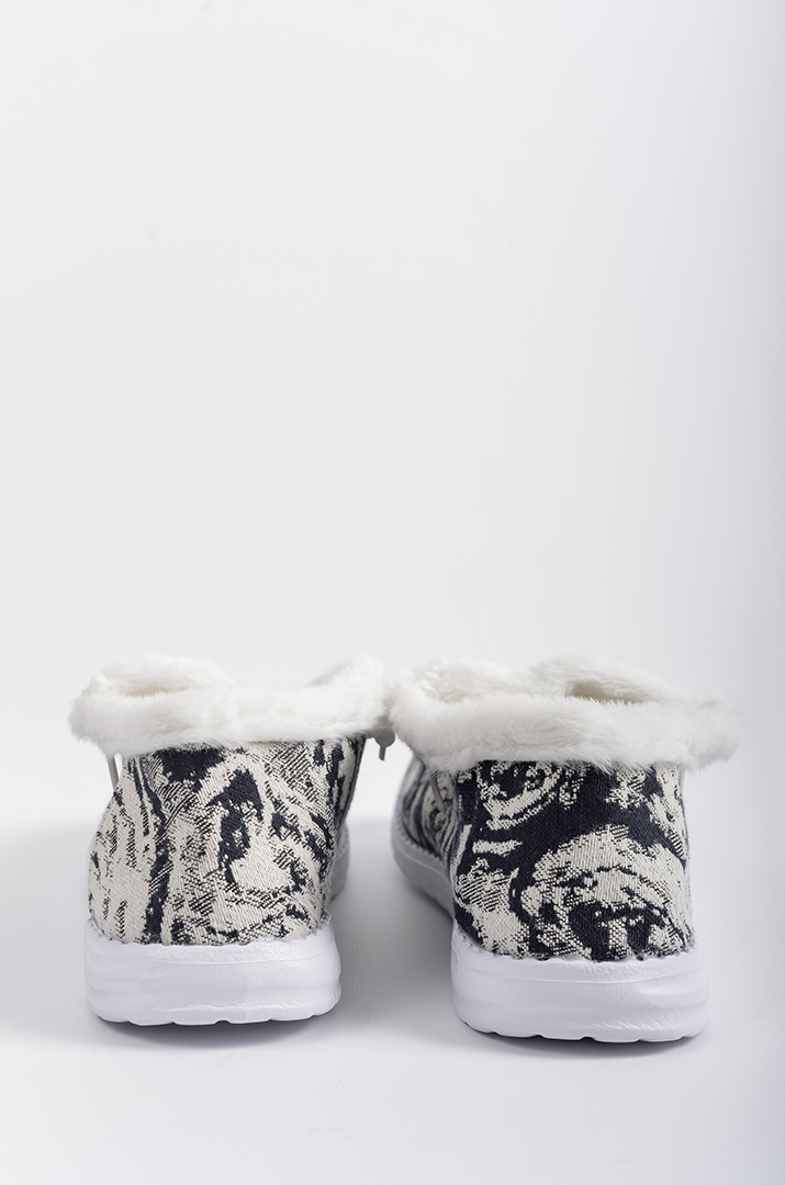 Мокасини з чорно-білим принтом і екохутром великих розмірів