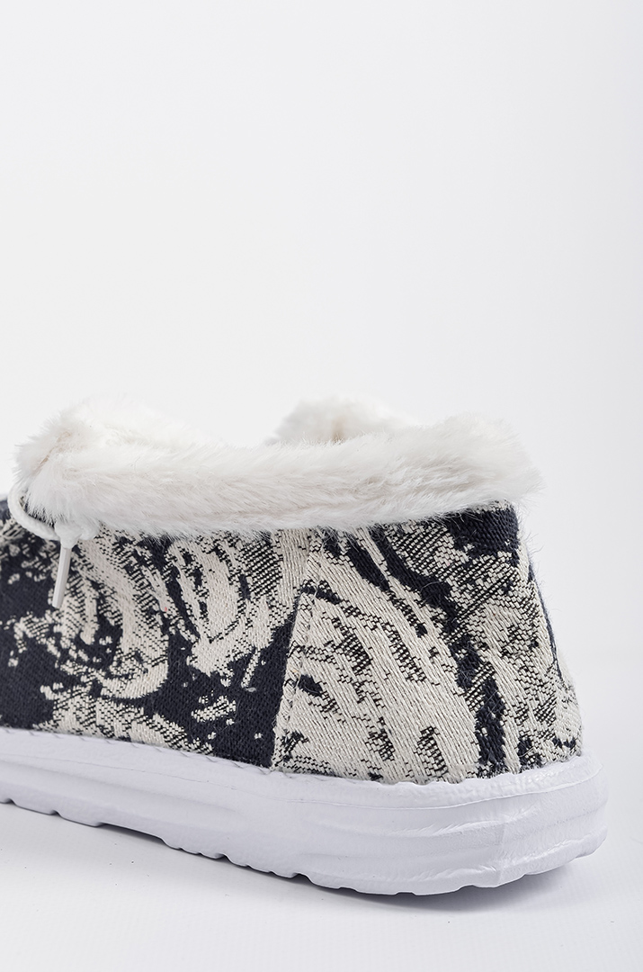 Мокасини з чорно-білим принтом і екохутром великих розмірів