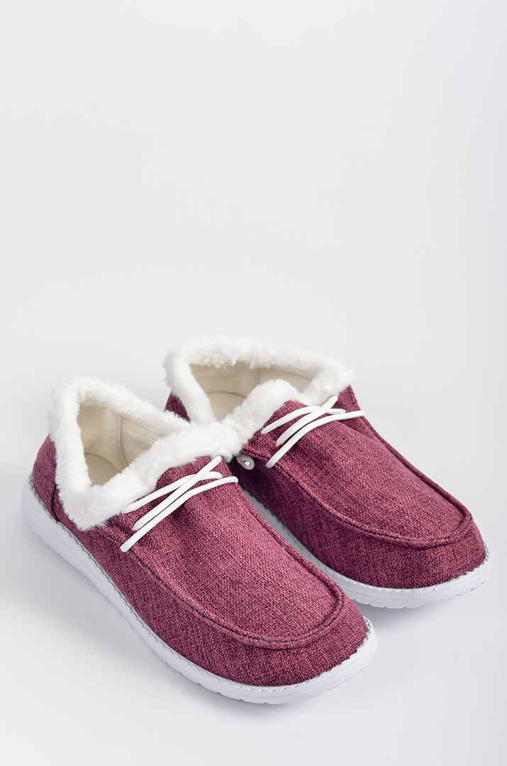 Мокасини сливового кольору з екохутром великих розмірів