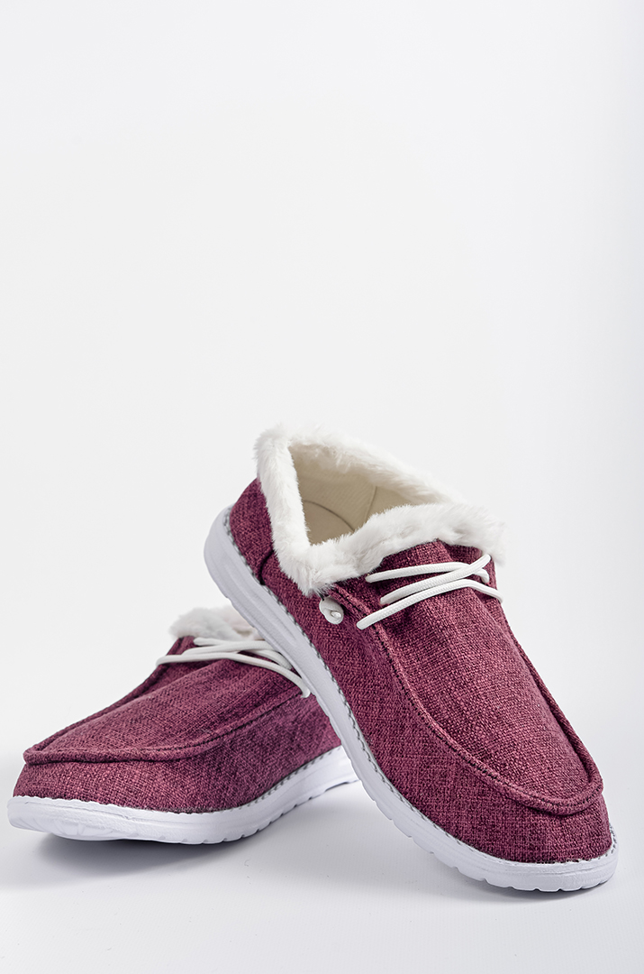 Мокасини сливового кольору з екохутром великих розмірів