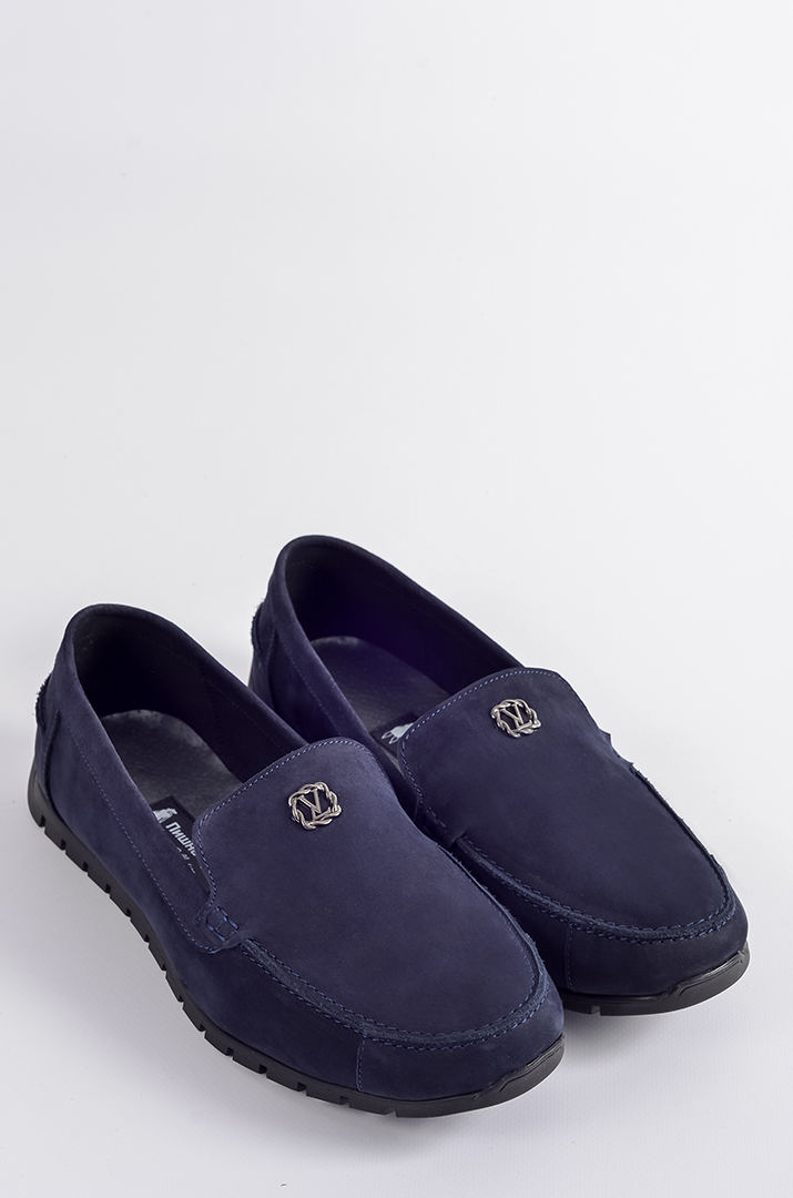 Темно-сині мокасини з нубуку великих розмірів