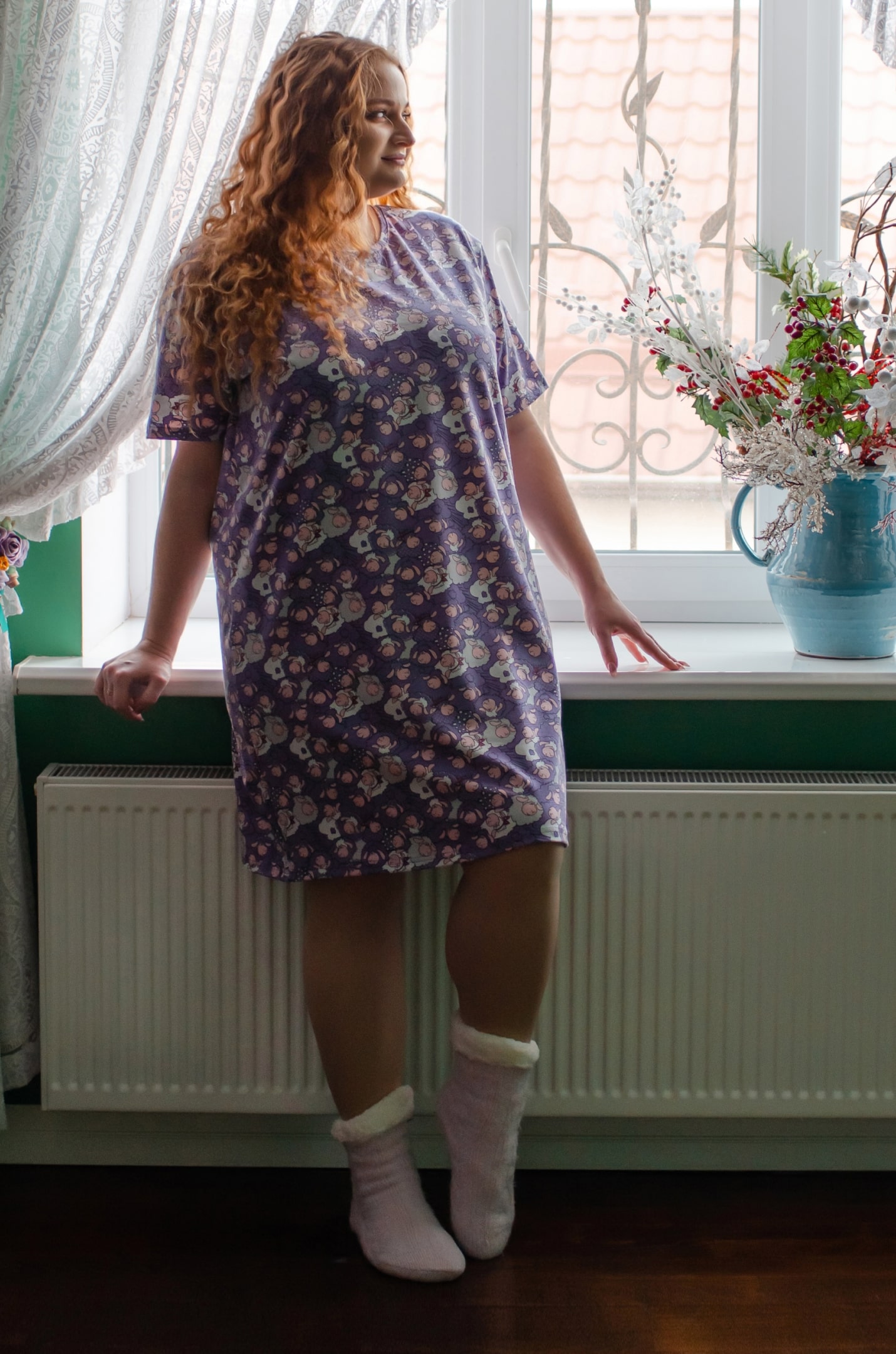 Нічна сорочка коротка в принт великих розмірів