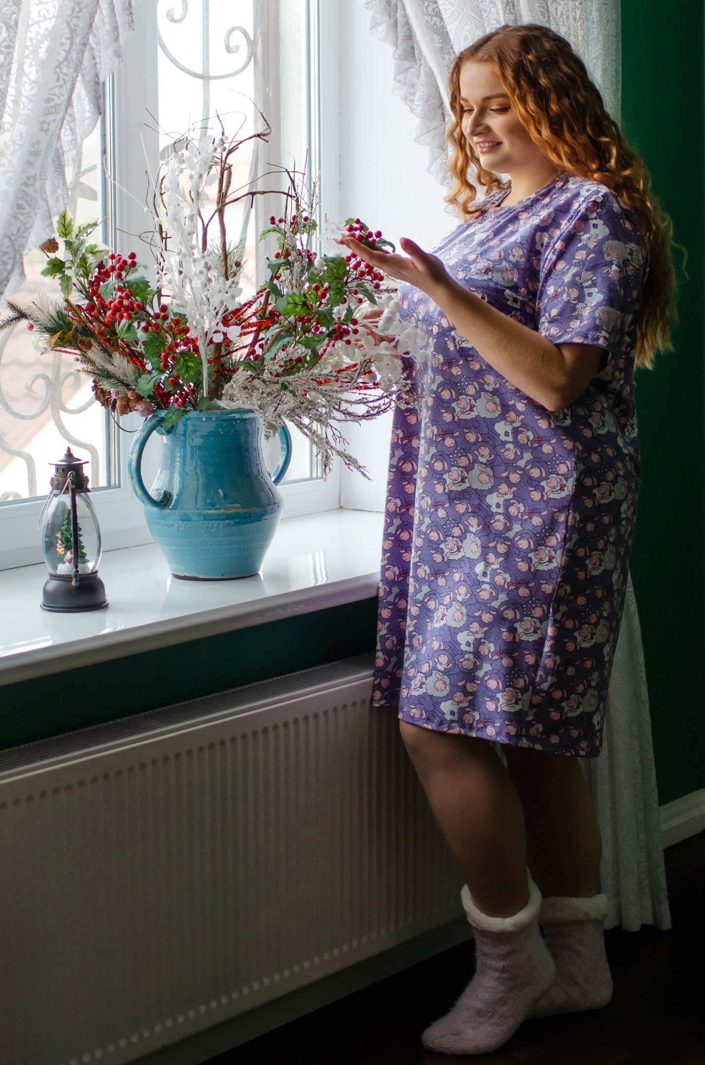 Нічна сорочка коротка в принт великих розмірів