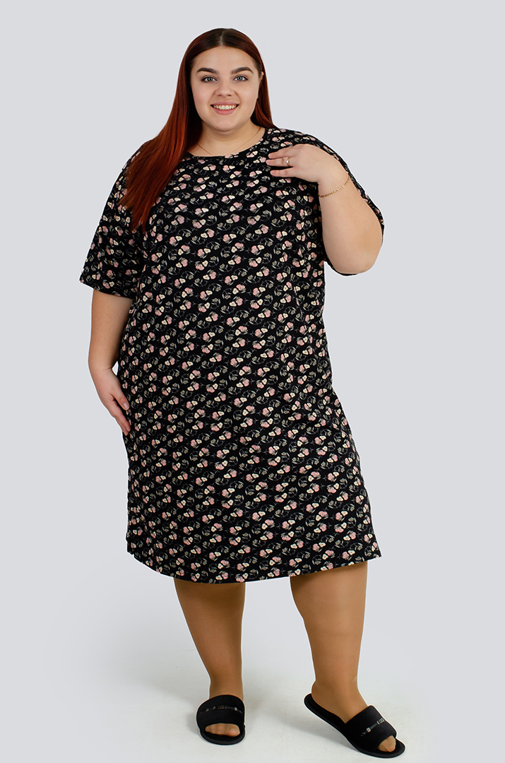 Нічна сорочка коротка в принт великих розмірів