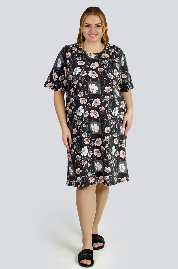 Нічна сорочка коротка в принт великих розмірів