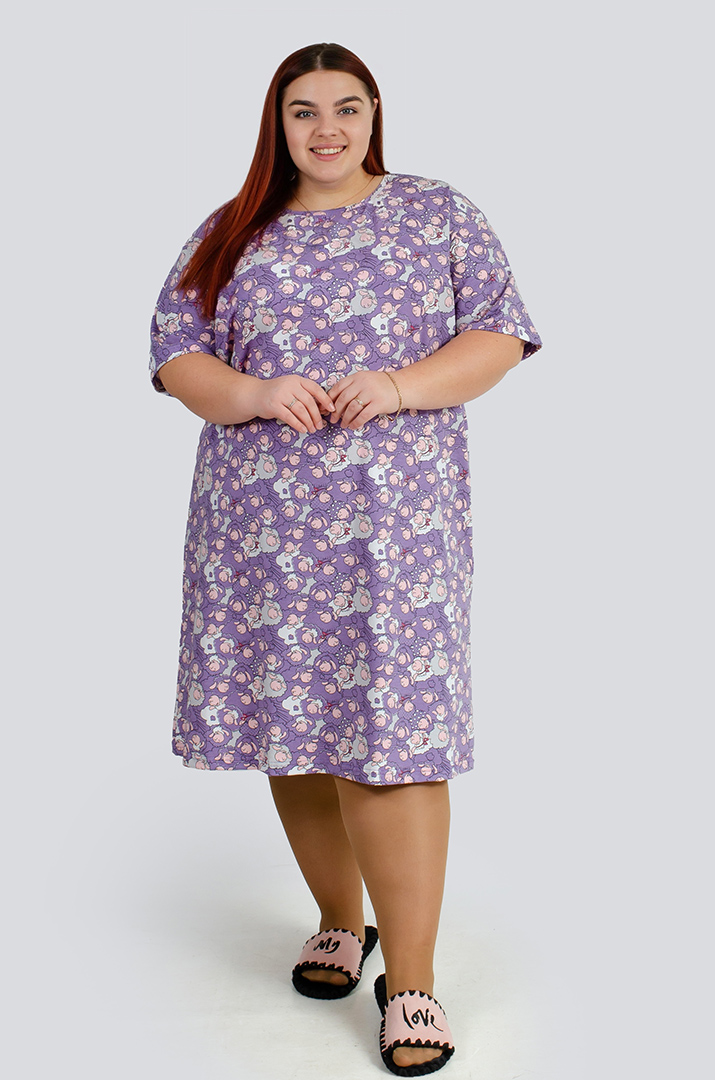 Нічна сорочка коротка в принт великих розмірів