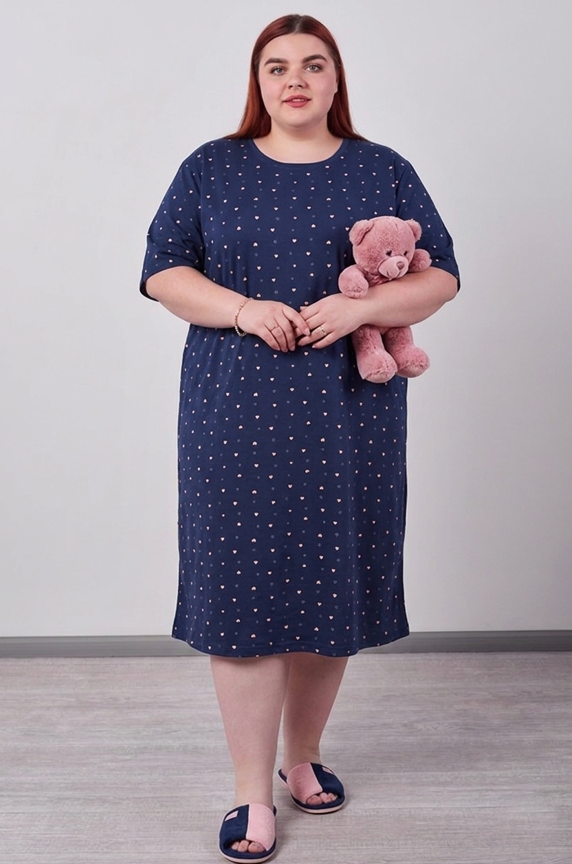 Нічна сорочка коротка в принт великих розмірів