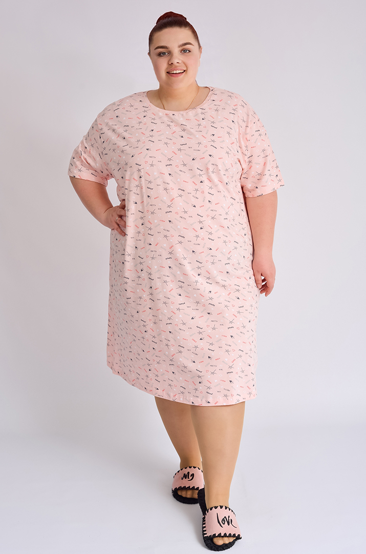 Нічна сорочка коротка в принт великих розмірів