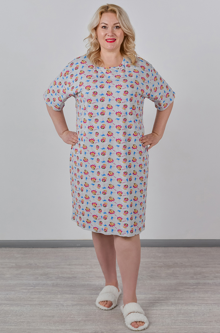 Нічна сорочка коротка в принт великих розмірів