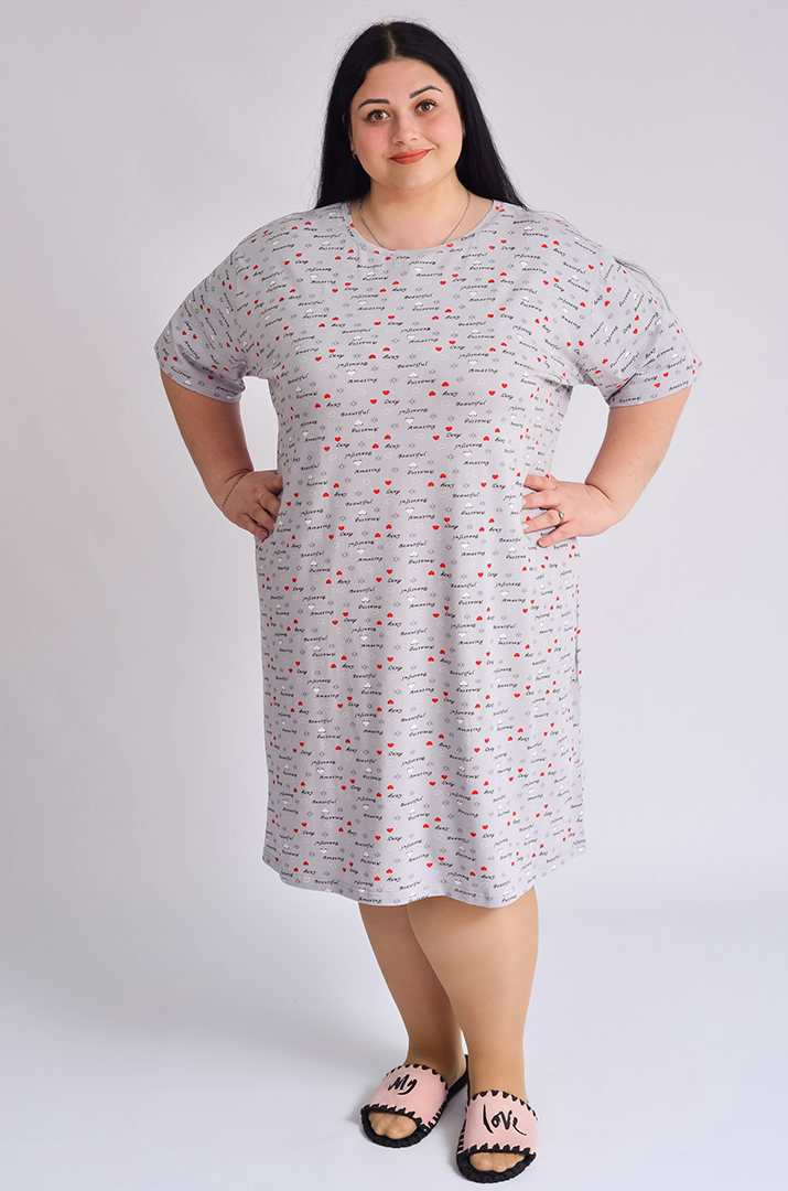 Нічна сорочка коротка в принт великих розмірів