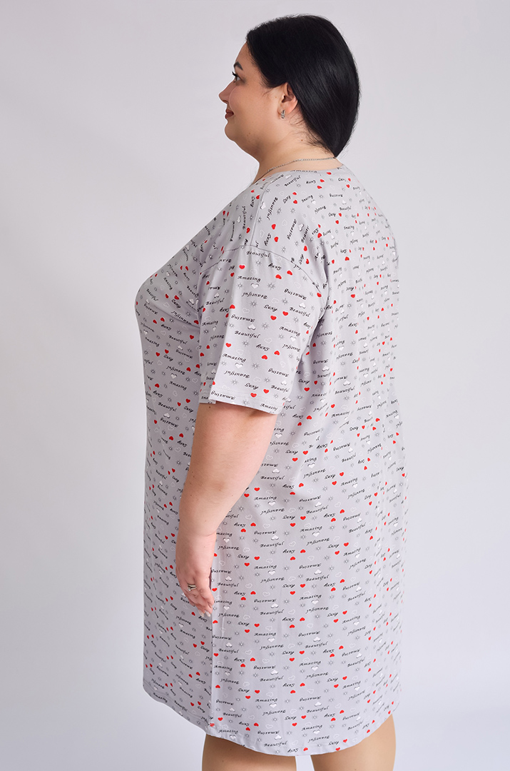 Нічна сорочка коротка в принт великих розмірів