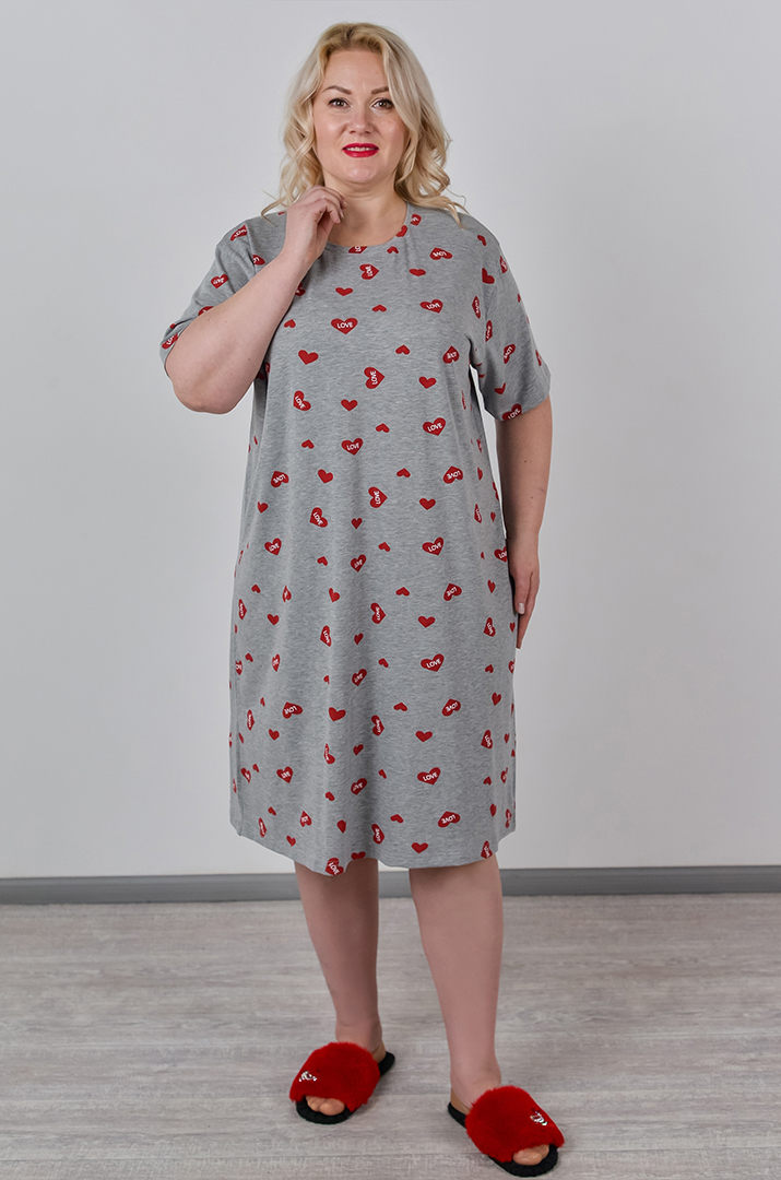 Нічна сорочка коротка в принт великих розмірів