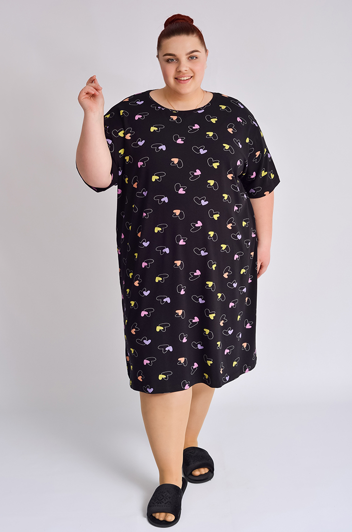 Нічна сорочка коротка в принт великих розмірів