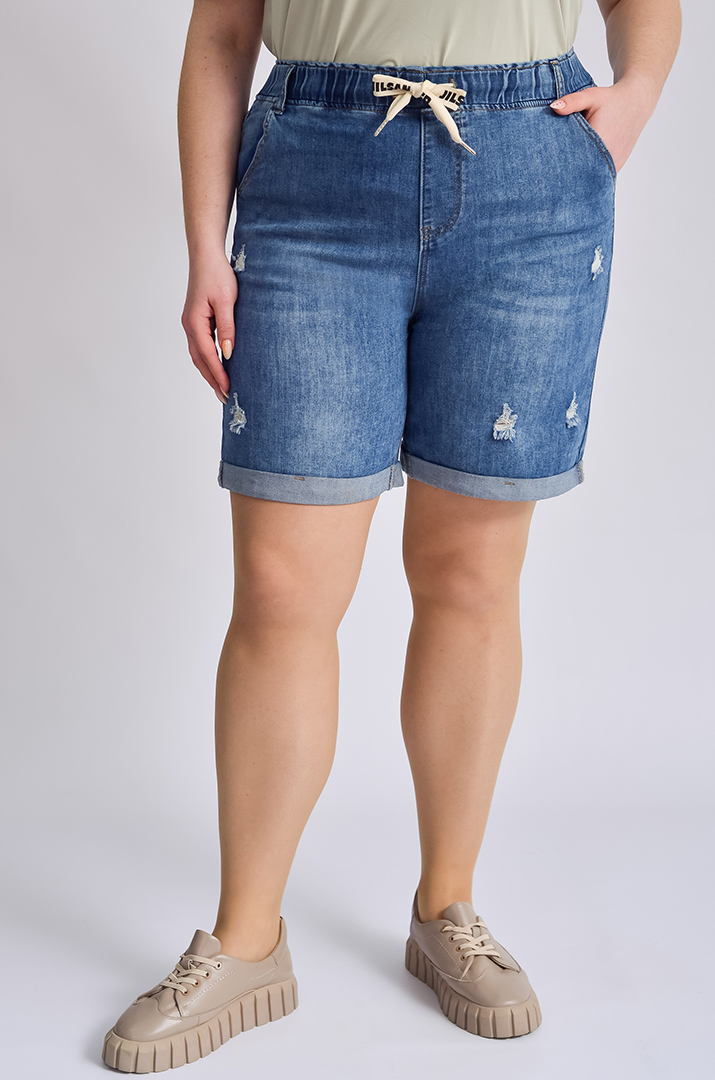 Шорти джинсові з потертостями великих розмірів