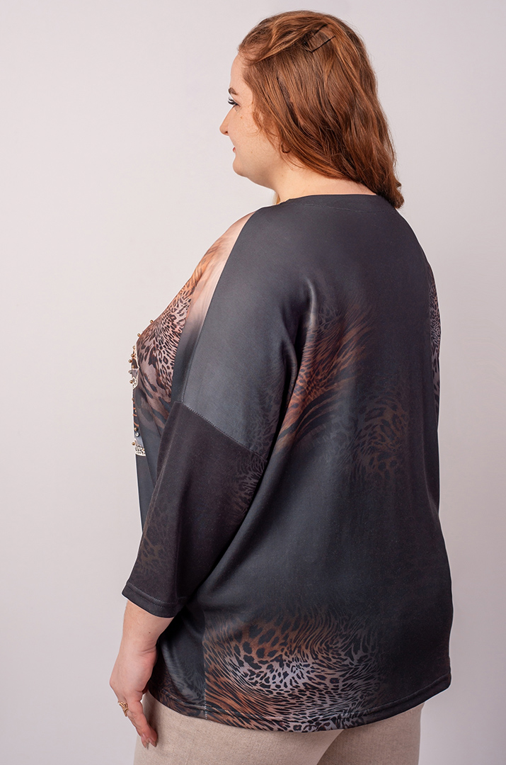 Блуза с цветочным принтом и леопардовым акцентом больших размеров