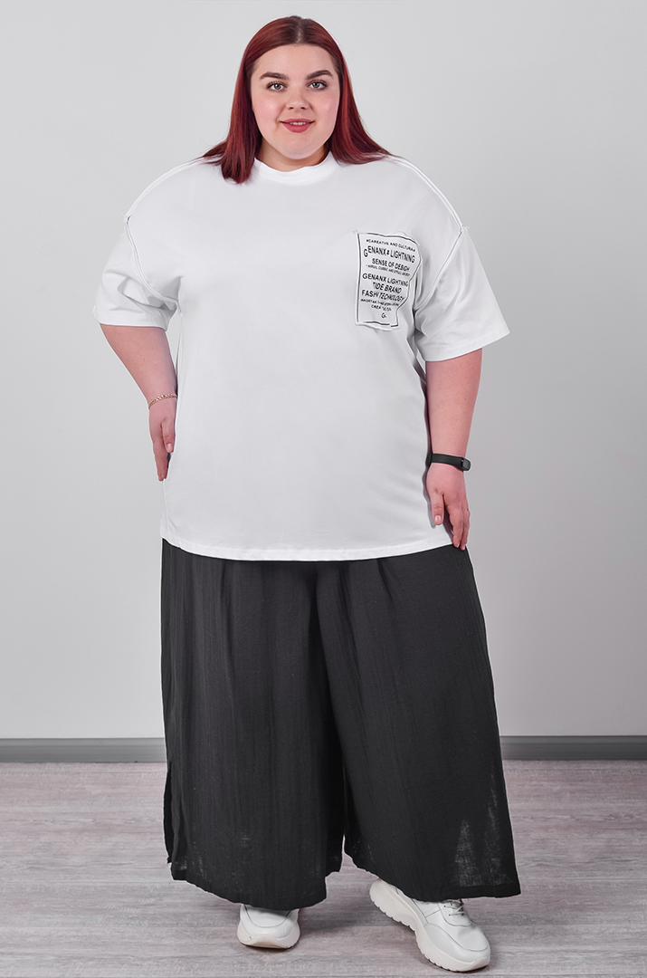 Брюки-спідниця з фактурної тканини на зав'язці великих розмірів